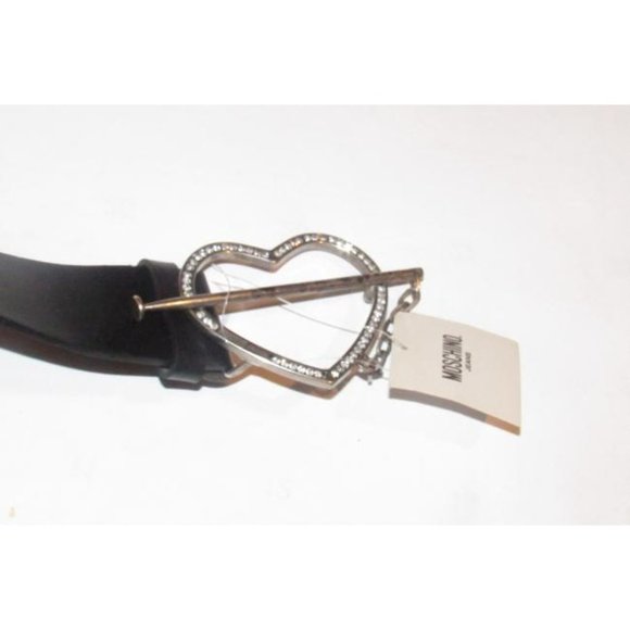 Moschino Black Leather Crystals Heart Buckle main image 4